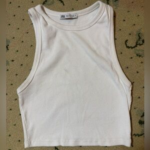 ZARA White Ribbed Tank Top